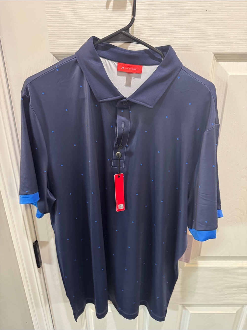 Performance Navy Polo with Light Blue Dot Detail by A New Day
